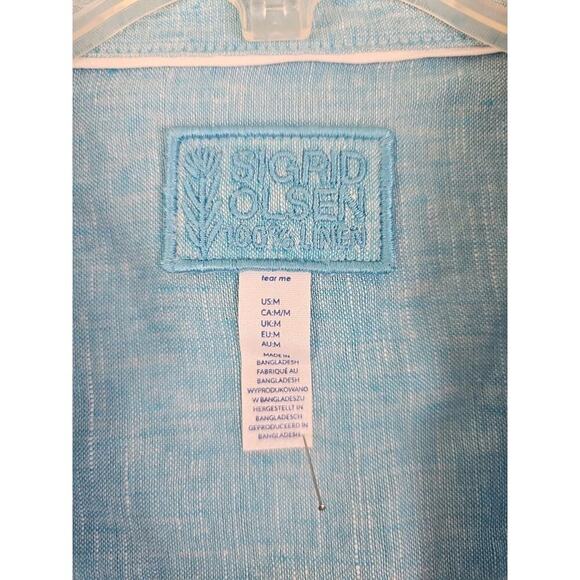 Sigrid Olsen~Woman Size~M~Linen Shirt Long Sleeve Roll Tab Blue Beachy Lagenlook - Picture 14 of 16